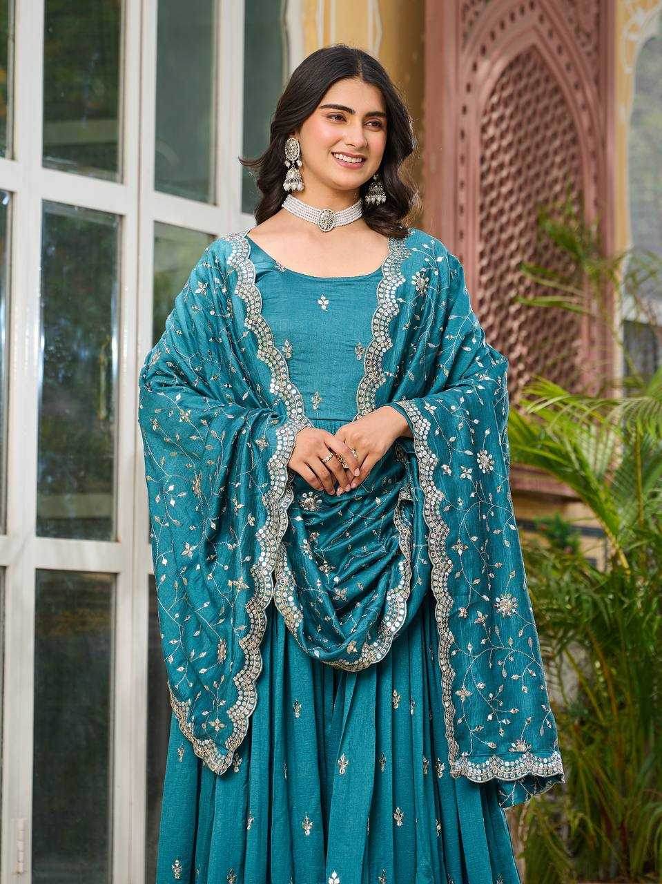 Vichitra Silk Embroidery Long Gowns - MYLUXURY LANE ENTERPRISE